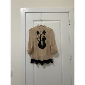 Temperley London Womens Cream Silk Ruffle Tie Neck Long Sleeve Blouse Top Size 4